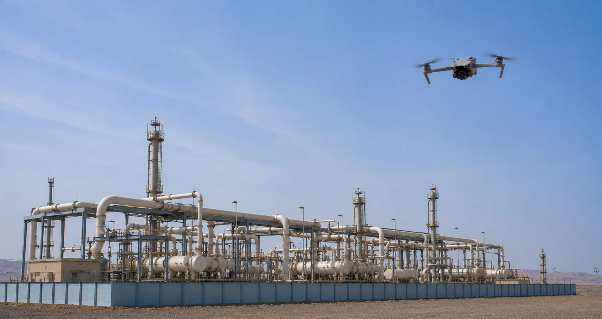 Drone inspecting a gas processing facility