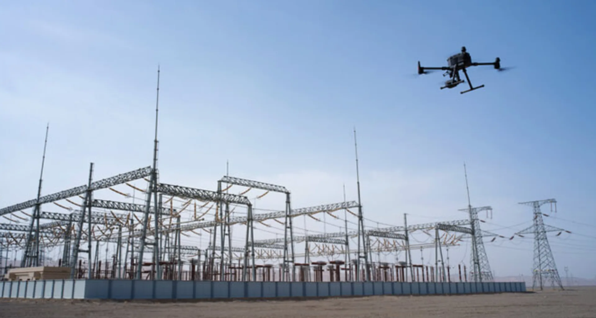 Drone inspecting an electrical substation