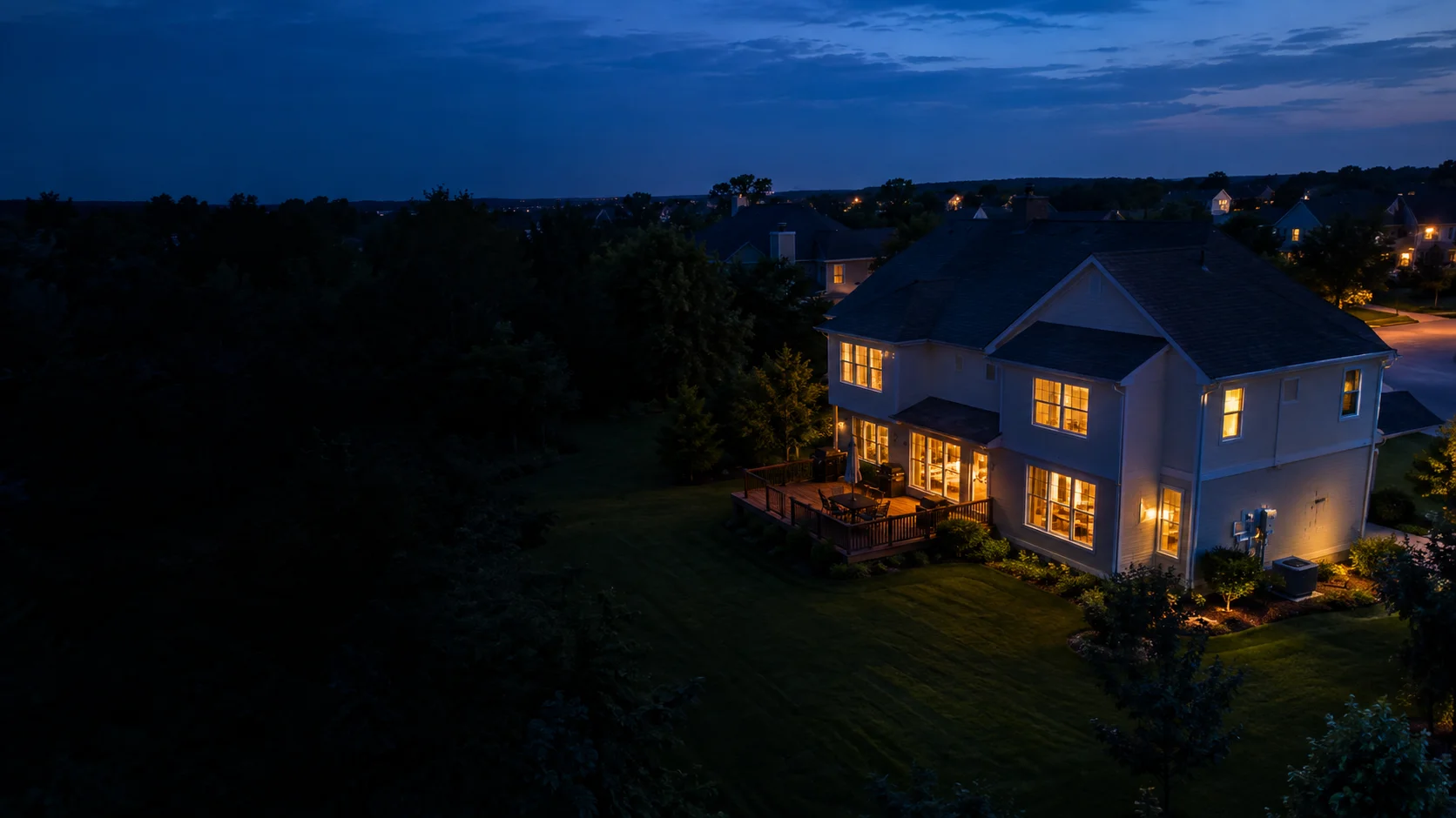 Two-story house at dusk