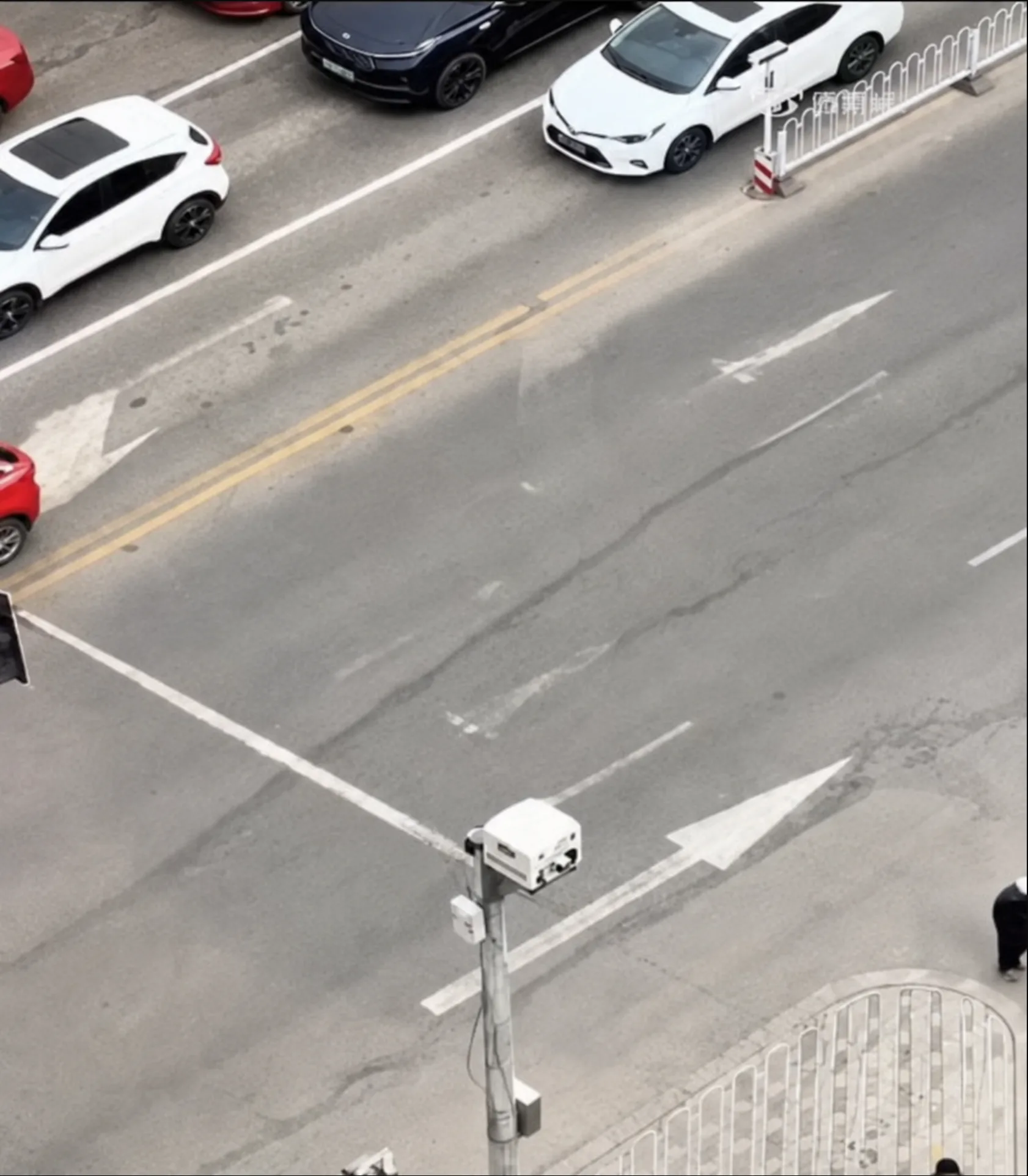 Drone view of a city intersection